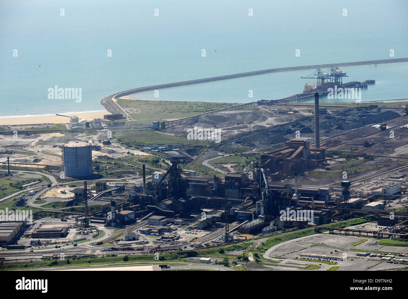 Aerial image of Port Talbot steel works and Aberavon beach. Stock Photo
