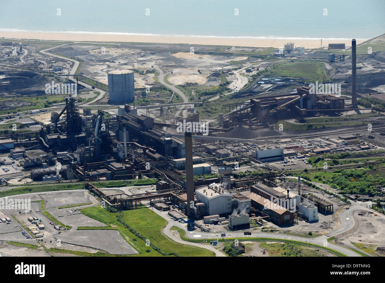 Aerial image of Port Talbot steel works and Aberavon beach. Stock Photo
