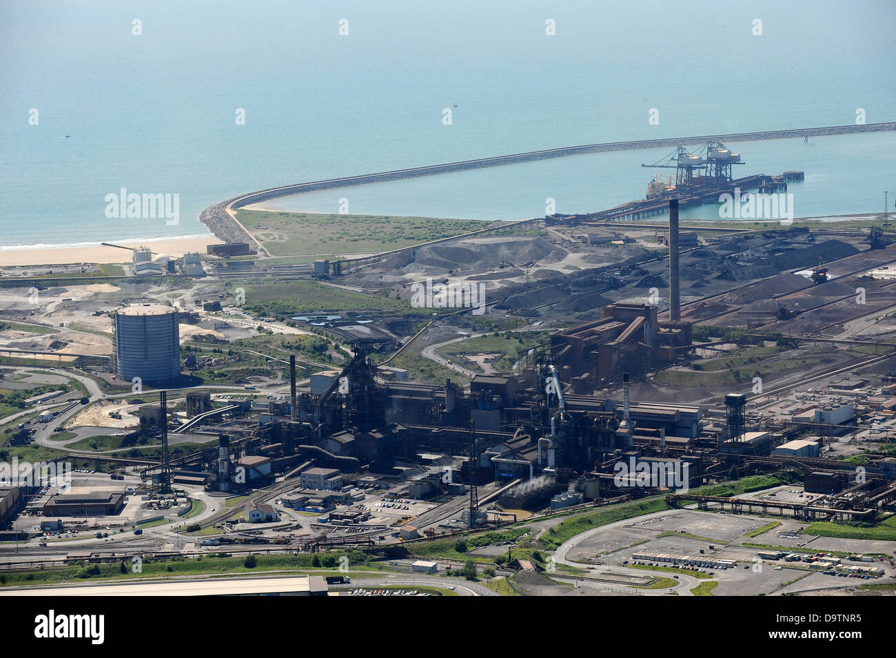 Aerial image of Port Talbot steel works and Aberavon beach. Stock Photo