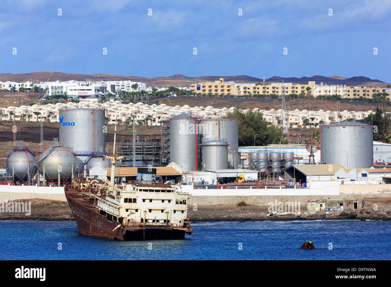 Spain, Canary islands, Lanzarote island, Arrecife, Disa Oil Depot Stock Photo