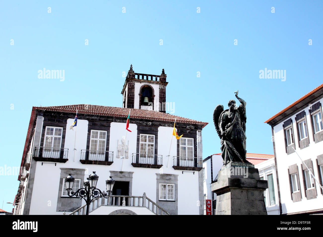 Statue of an Archangel outside a Town Hall, Ponta Delgada, Sao Miguel ...