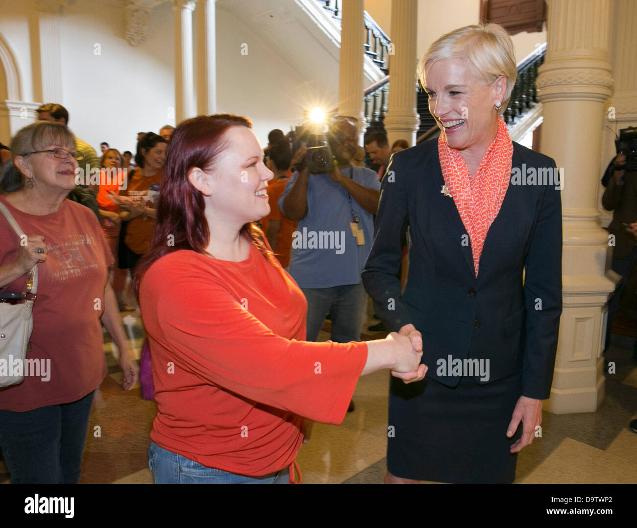 Planned Parenthood president Cecile Richards greets pro-choice activists at the Texas Capital during protest of abortion bill Stock Photo