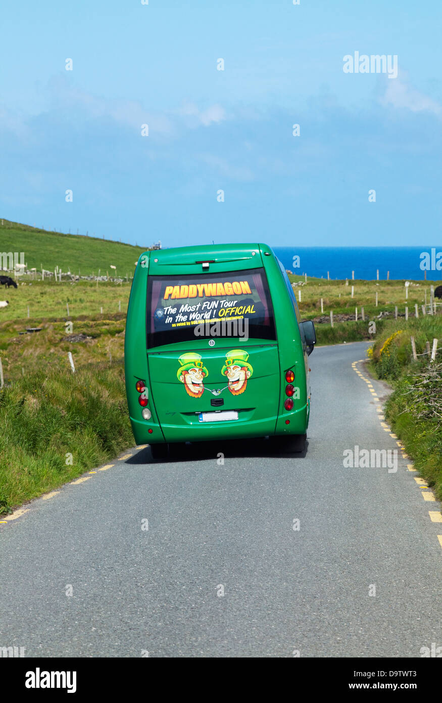 A green paddywagon on slea head drive near dunquin;County kerry ireland Stock Photo