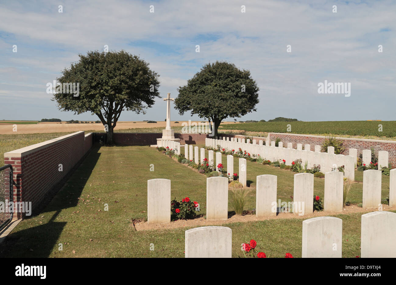 General view of the CWGC Bray Hill Military Cemetery, Bray-sur-Somme, Somme, Picardy, France. Stock Photo