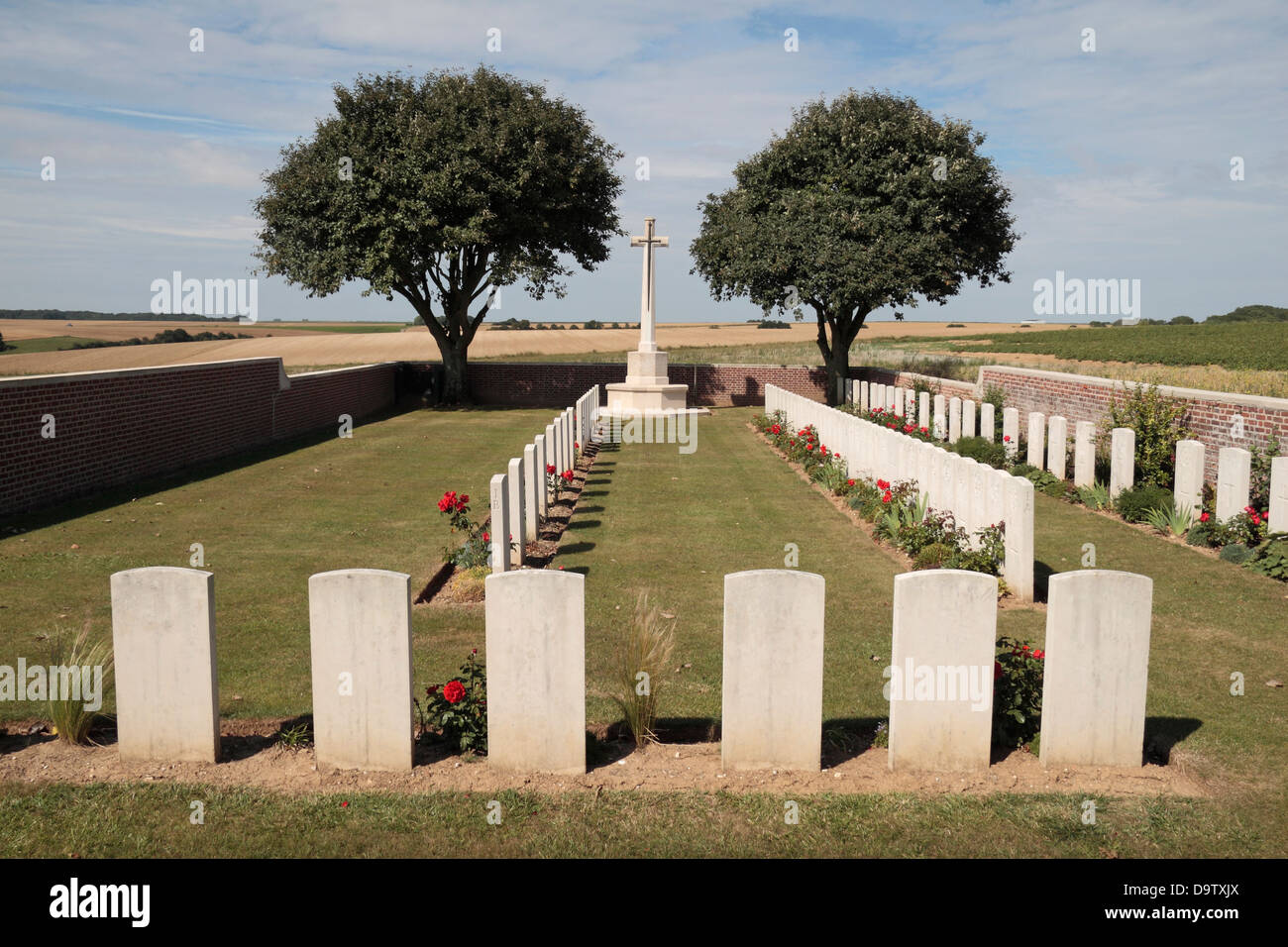 General view of the CWGC Bray Hill Military Cemetery, Bray-sur-Somme, Somme, Picardy, France. Stock Photo