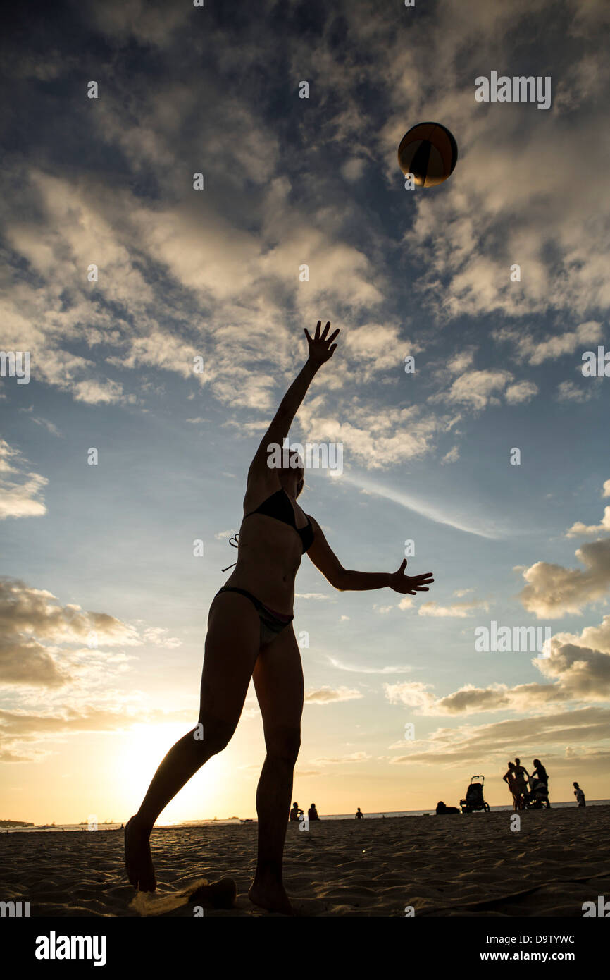 Woman playing beach volleyball on the beach, Costa Rica Stock Photo Alamy
