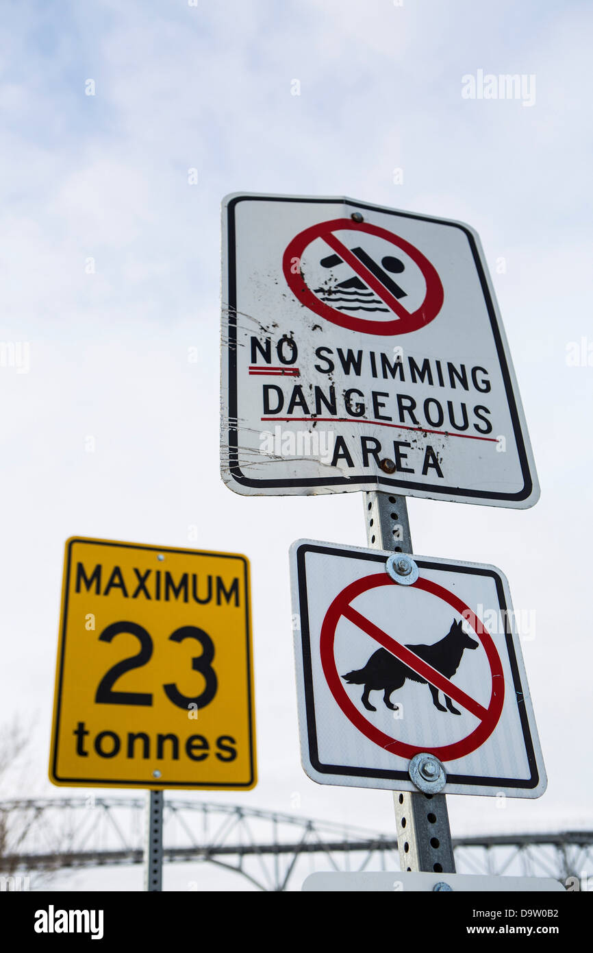Canada, No swimming, no dogs sign Stock Photo