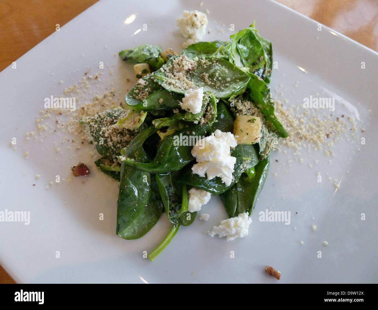 Spinach and cheese salad. Stock Photo