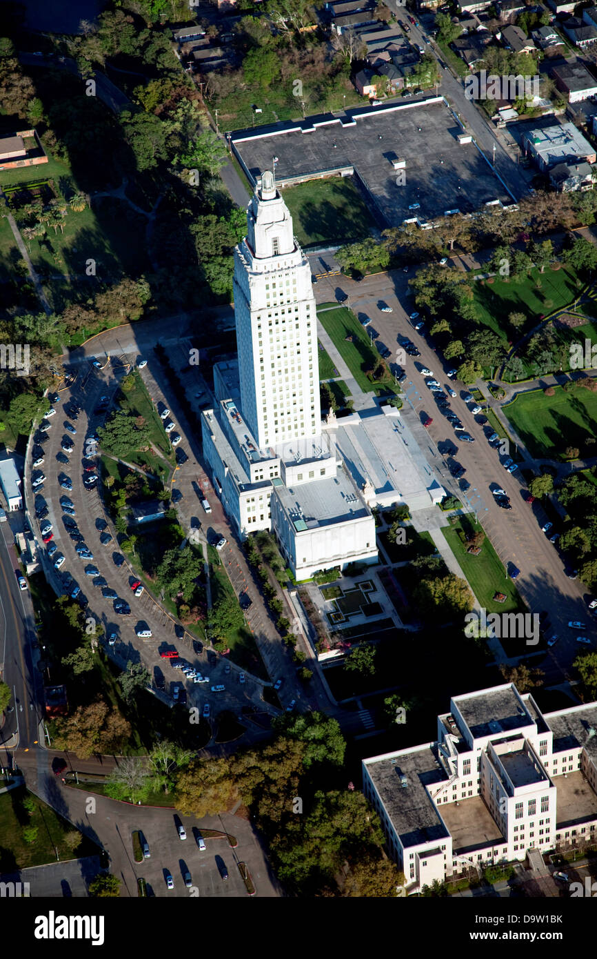 Aerial of The Louisiana State Capitol Building, Baton Rouge, Louisiana Stock Photo