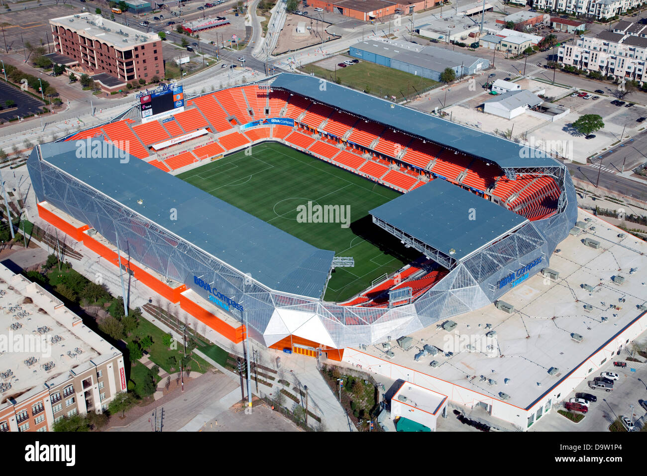 Aerial of BBVA Compass Stadium home of the MLS Houston Dynamo soccer club  Stock Photo - Alamy