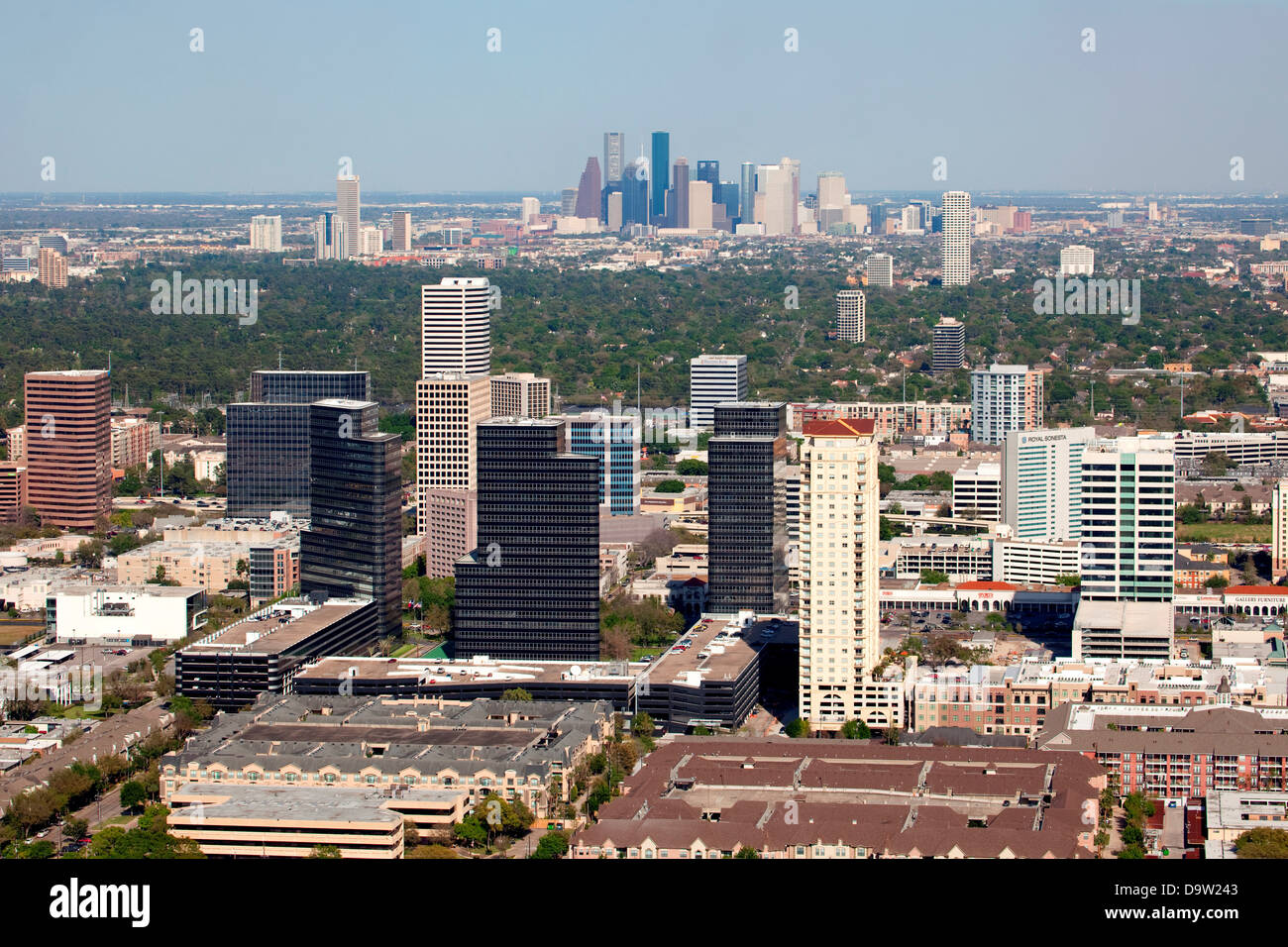 Aerial of the Uptown area with Downtown in the distance Stock Photo