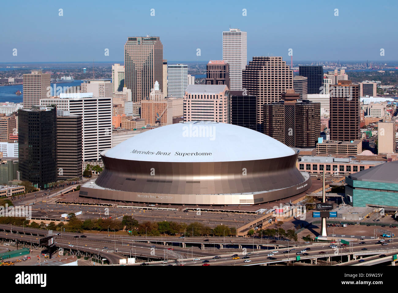 Aerial Of Downtown New Orleans Louisiana With The Mercedes Benz Stock Photo Alamy