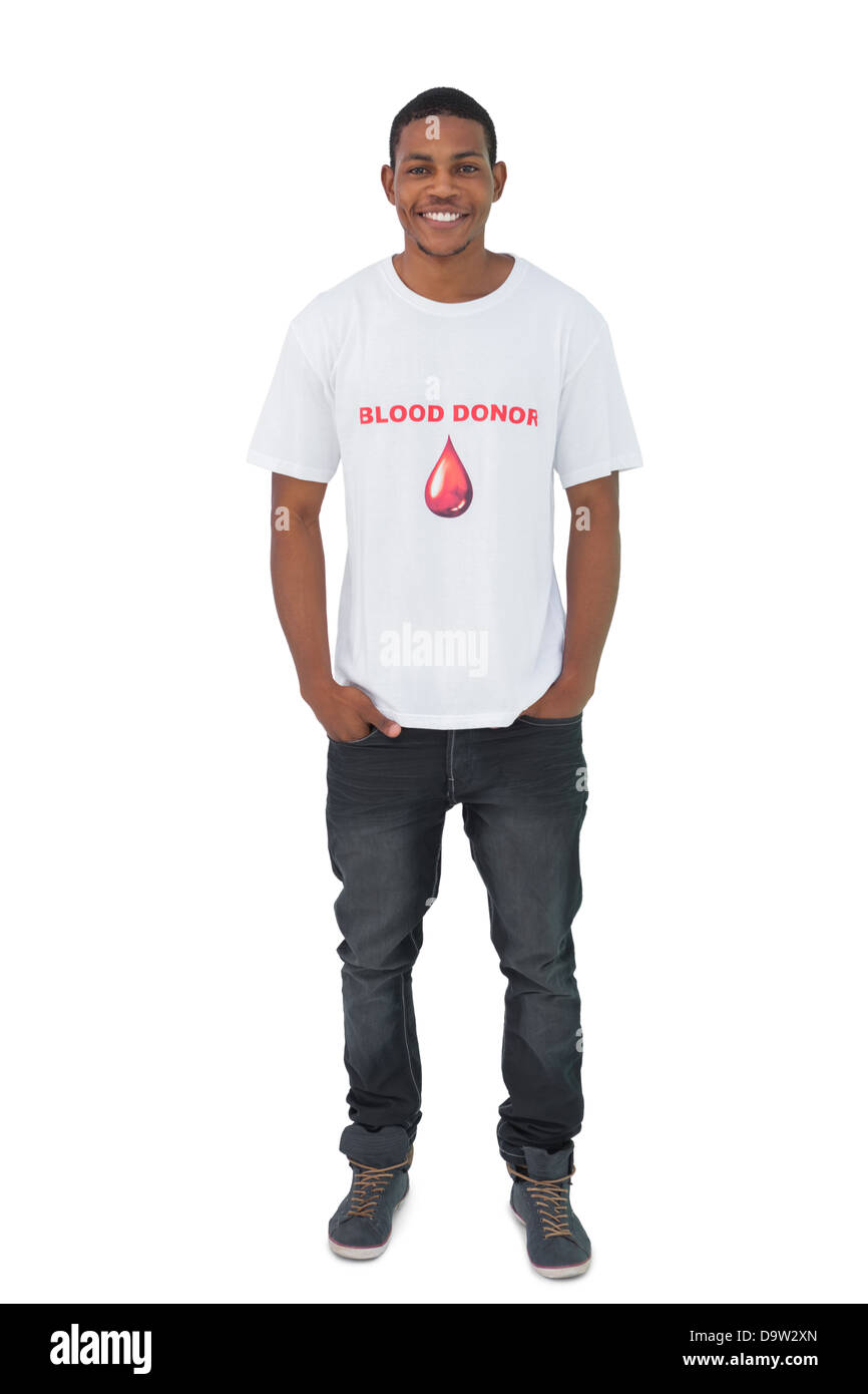 Attractive man wearing blood donor tshirt Stock Photo