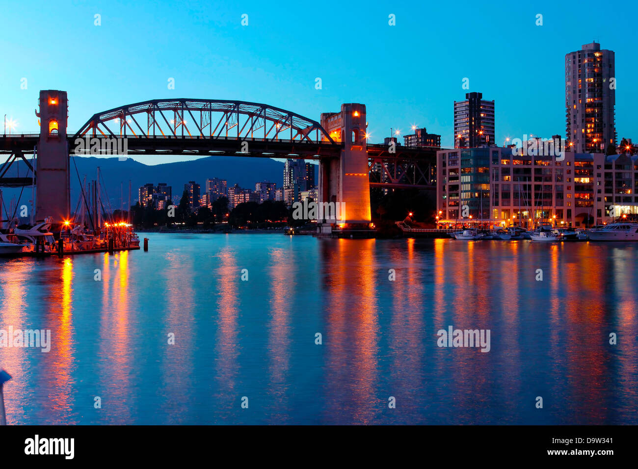 The Burrard bridge in Downtown Vancouver crossing False Creek to ...