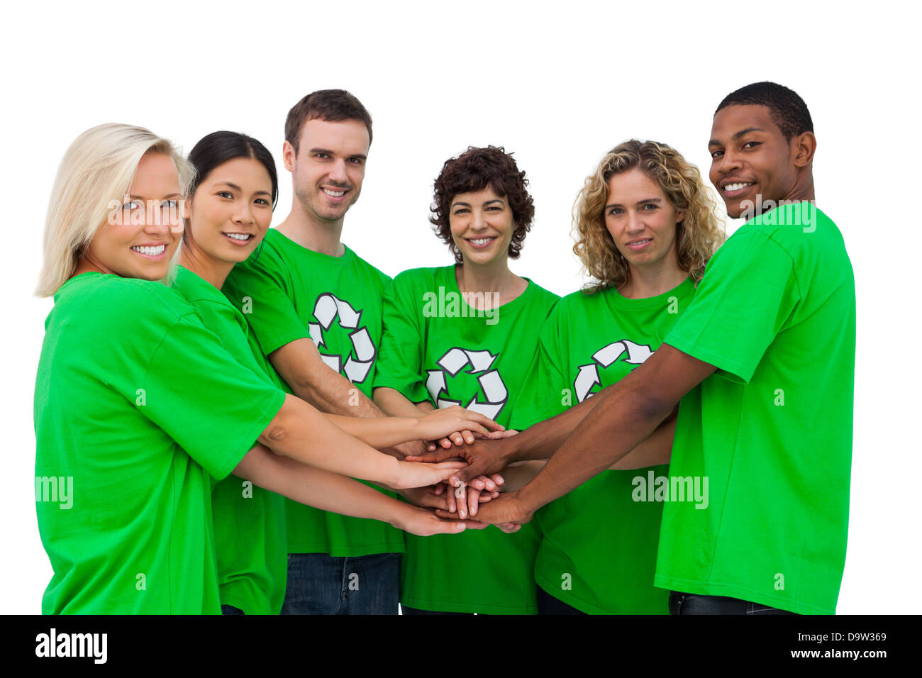 Environmental activists putting their hands together Stock Photo