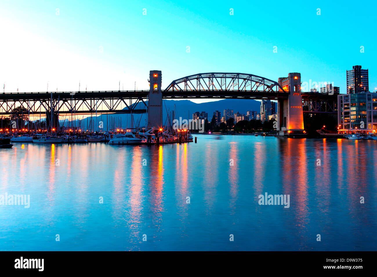 The Burrard bridge in Downtown Vancouver crossing False Creek to ...