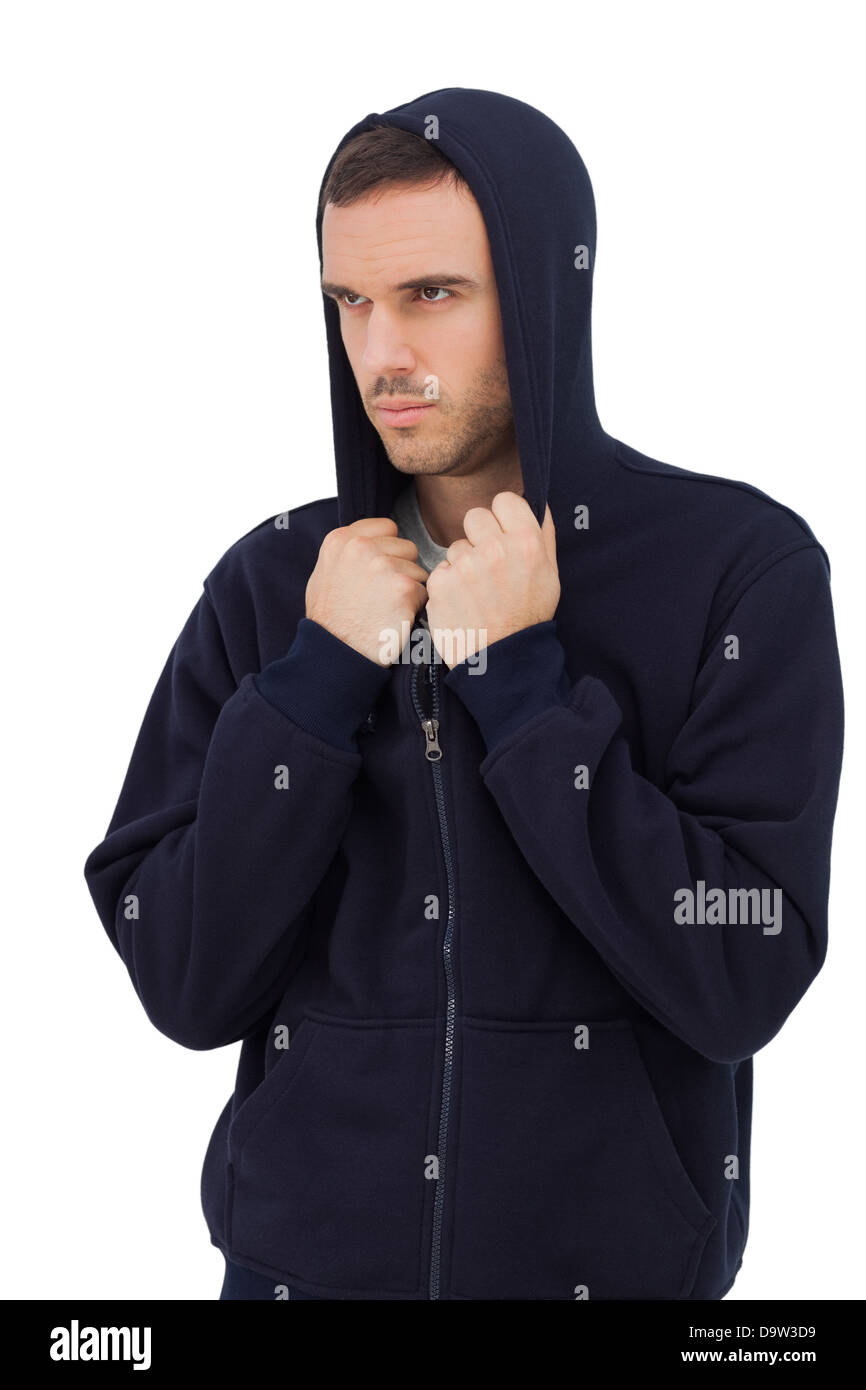 Man wearing hooded jacket Stock Photo