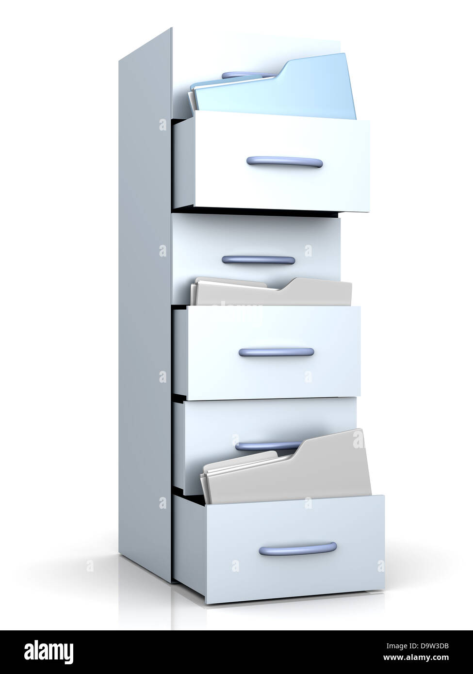 A filing cabinet with folders. 3d illustration Stock Photo - Alamy