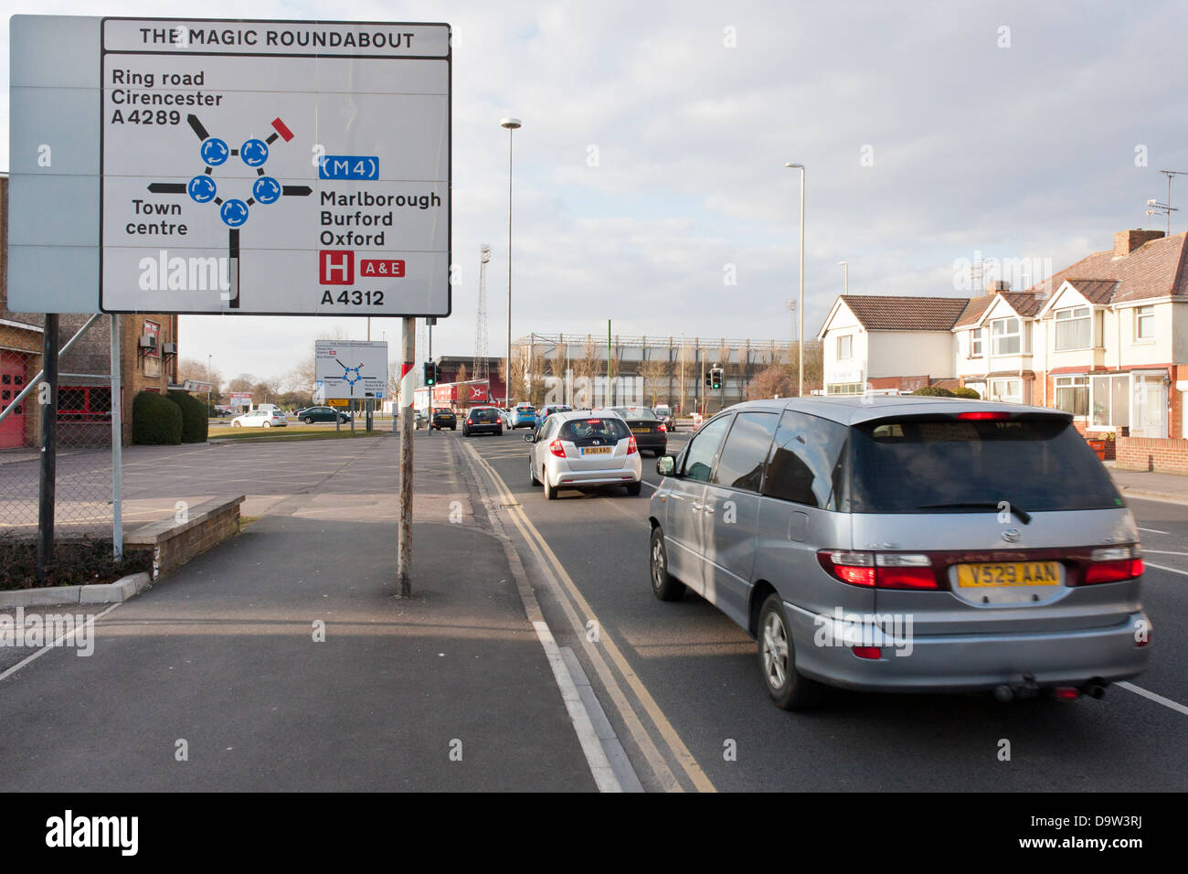 Access road to the five mini-roundabouts at the notorious Magic Roundabout in Swindon. Stock Photo