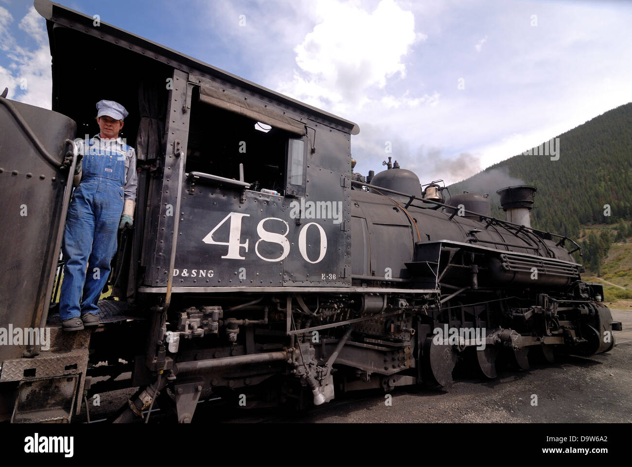 driver on old tourist steam train Durango And Silverton