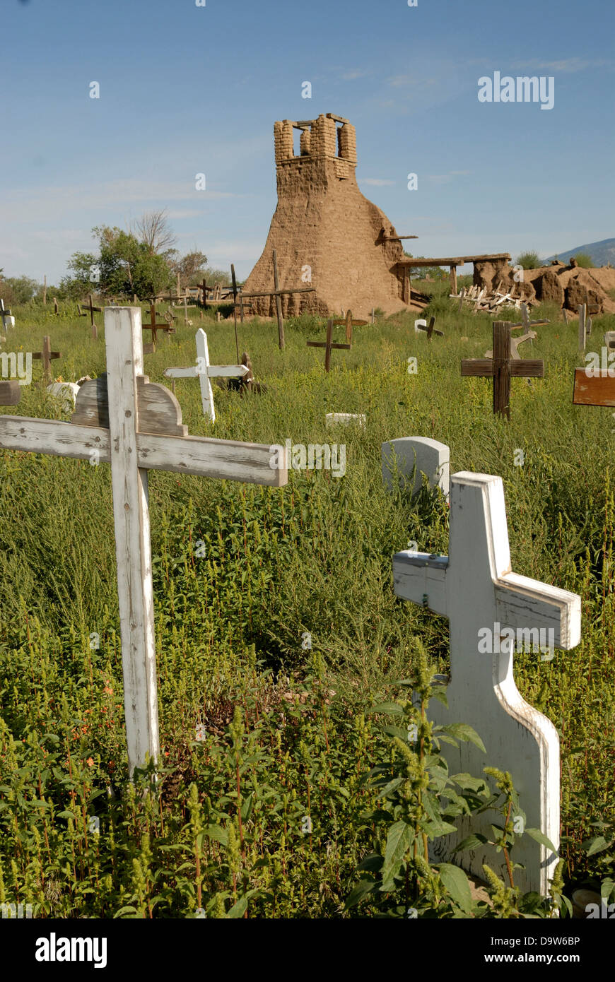 Old Indian cemetery with a lot of graveyards, Hacienda Martinez, Taos, New Mexico, USA Stock Photo