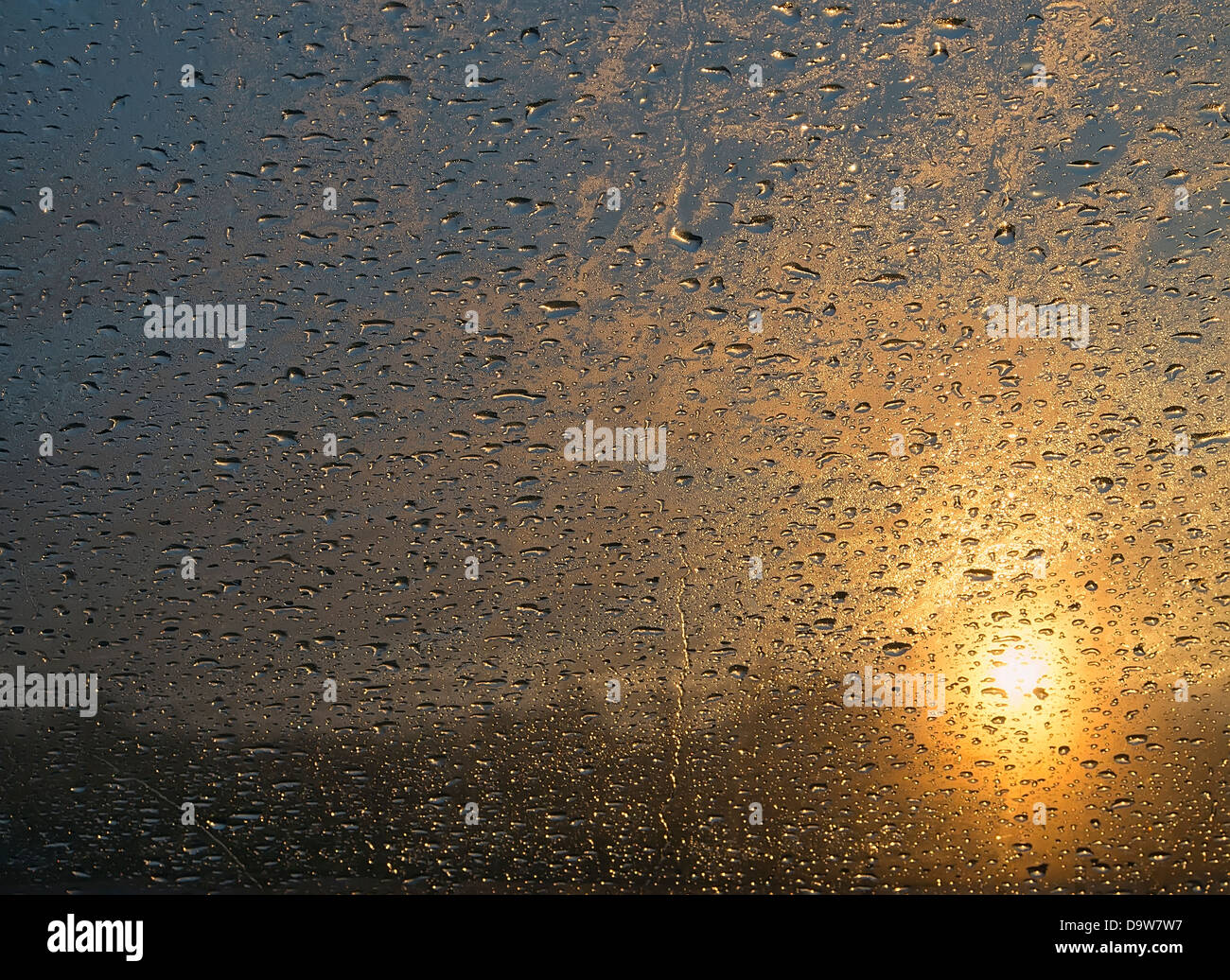 Drops of water on the glass at dawn Stock Photo