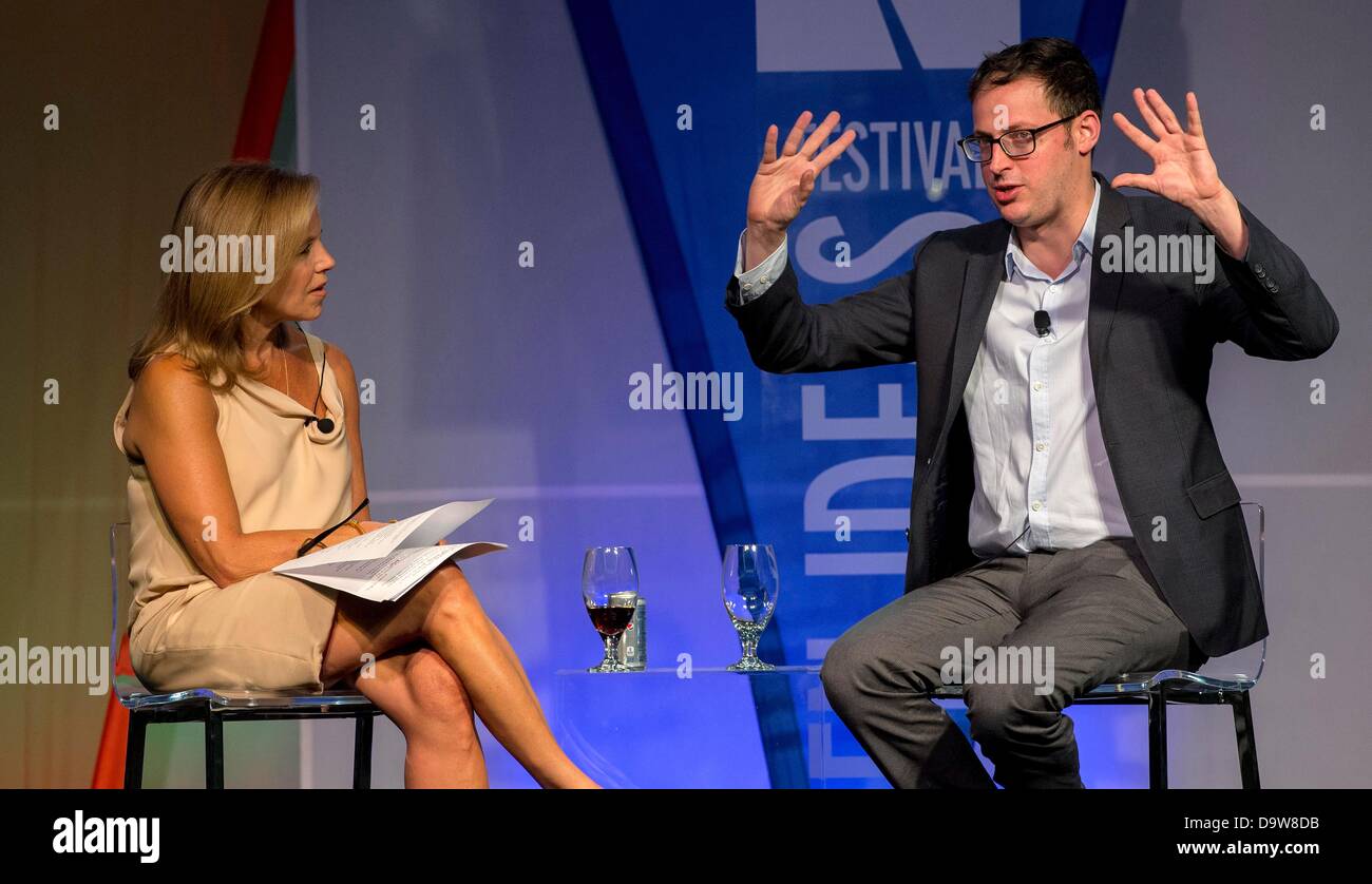 June 26, 2013 - Aspen, Colorado, U.S. - ABC News Special Correspondent KATIE COURIC interviews New York Times columnist NATE SILVER during the Aspen Ideas Festival.(Credit Image: © Brian Cahn/ZUMAPRESS.com) Stock Photo