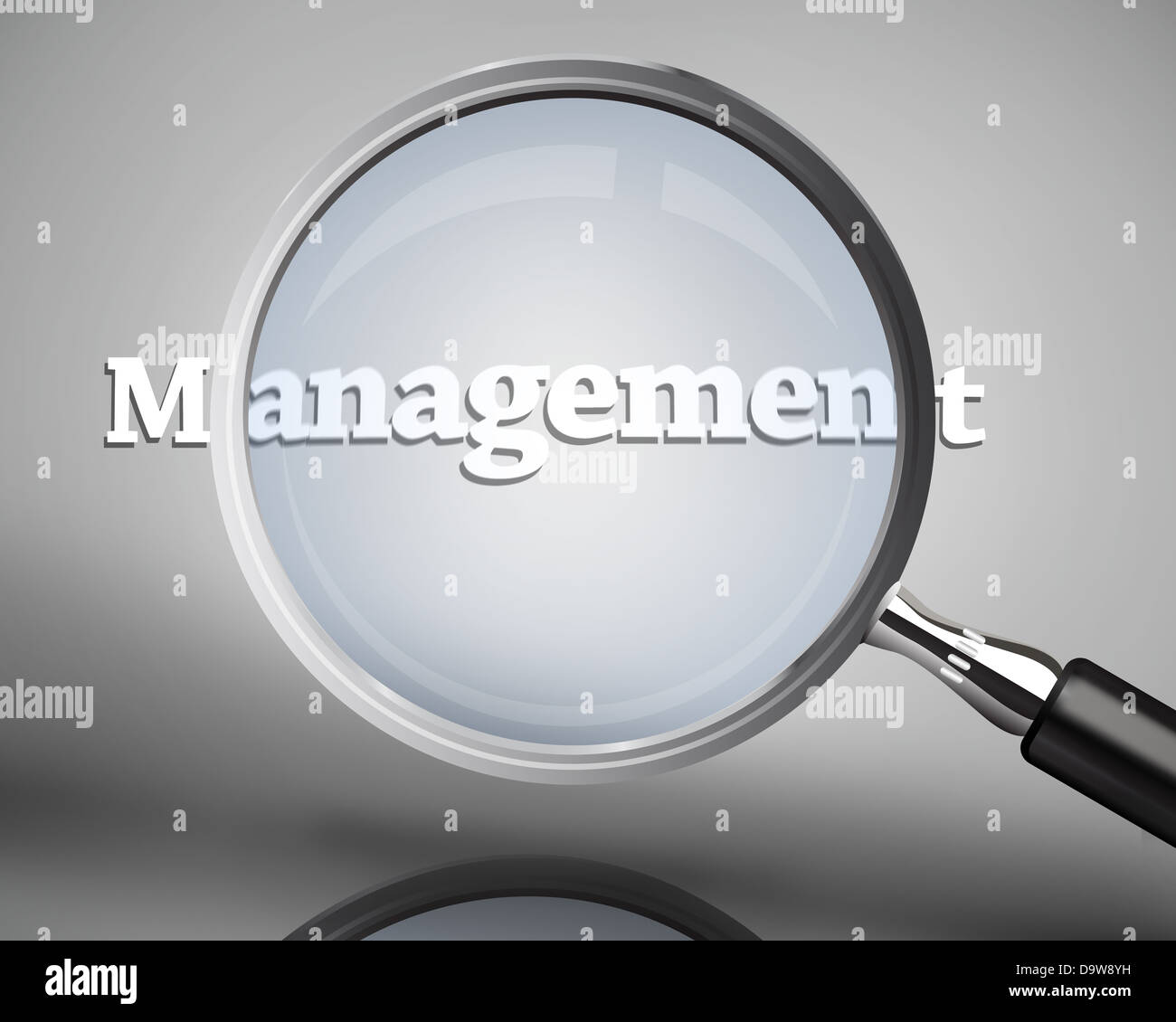 Magnifying glass showing management word in white Stock Photo
