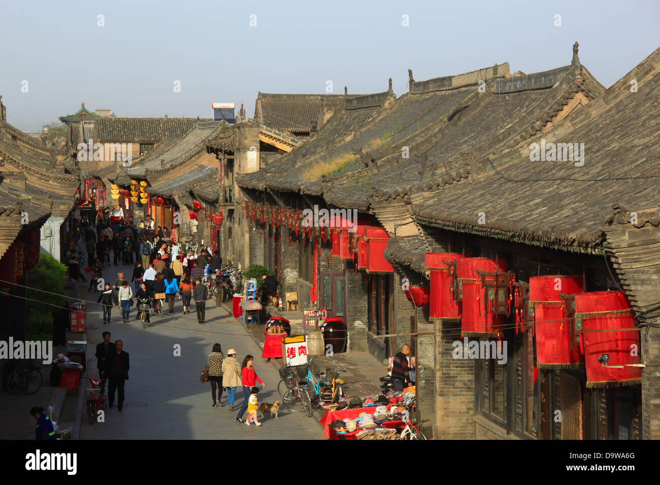China, Shanxi Province, Pingyao County, Pingyao Ancient City, Traditional housing along Shang Xi Men Street Stock Photo