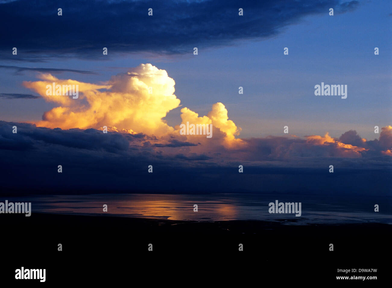 Tanzania, View Of Lake Manyara, Sunset, Thunderstorm Building Up Stock Photo