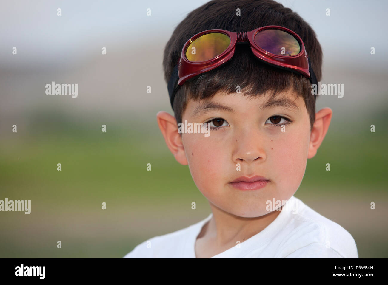 Young boy with goggles Stock Photo Alamy