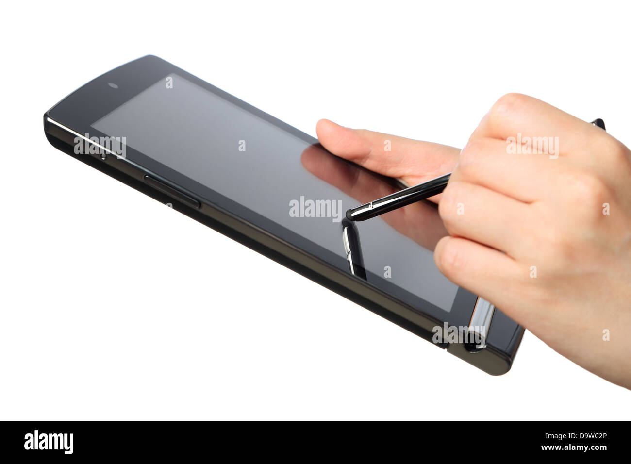 Hands pointing touch screen tablet PC Stock Photo Alamy