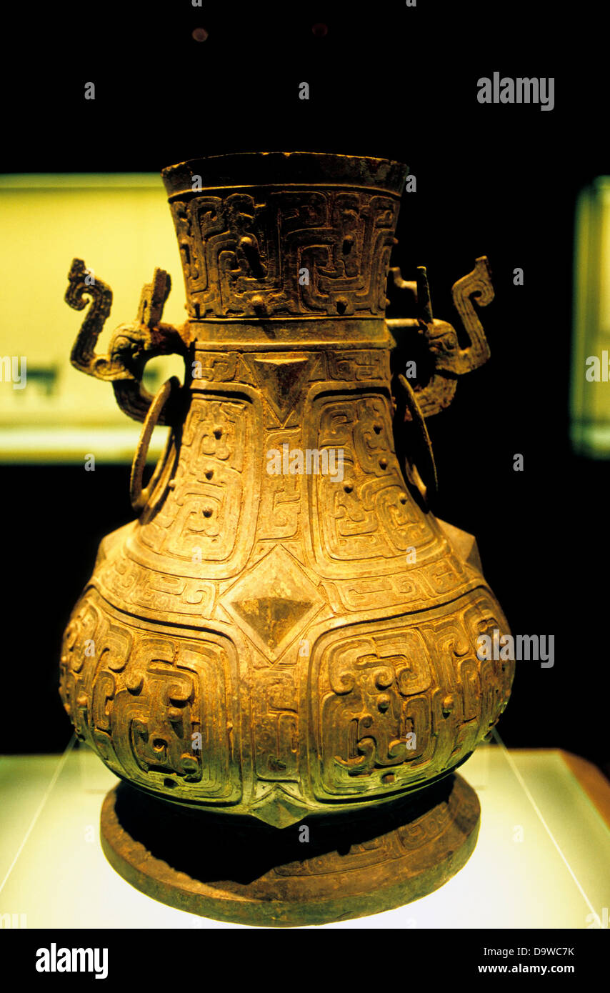 China, Shanghai, Shanghai Museum, Bronze Chinese Wine Vessel Stock Photo