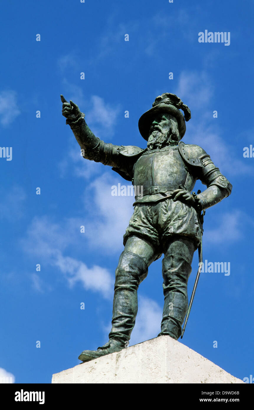 Puerto Rico, Old San Juan, Statue Of Juan Ponce De Leon Stock Photo