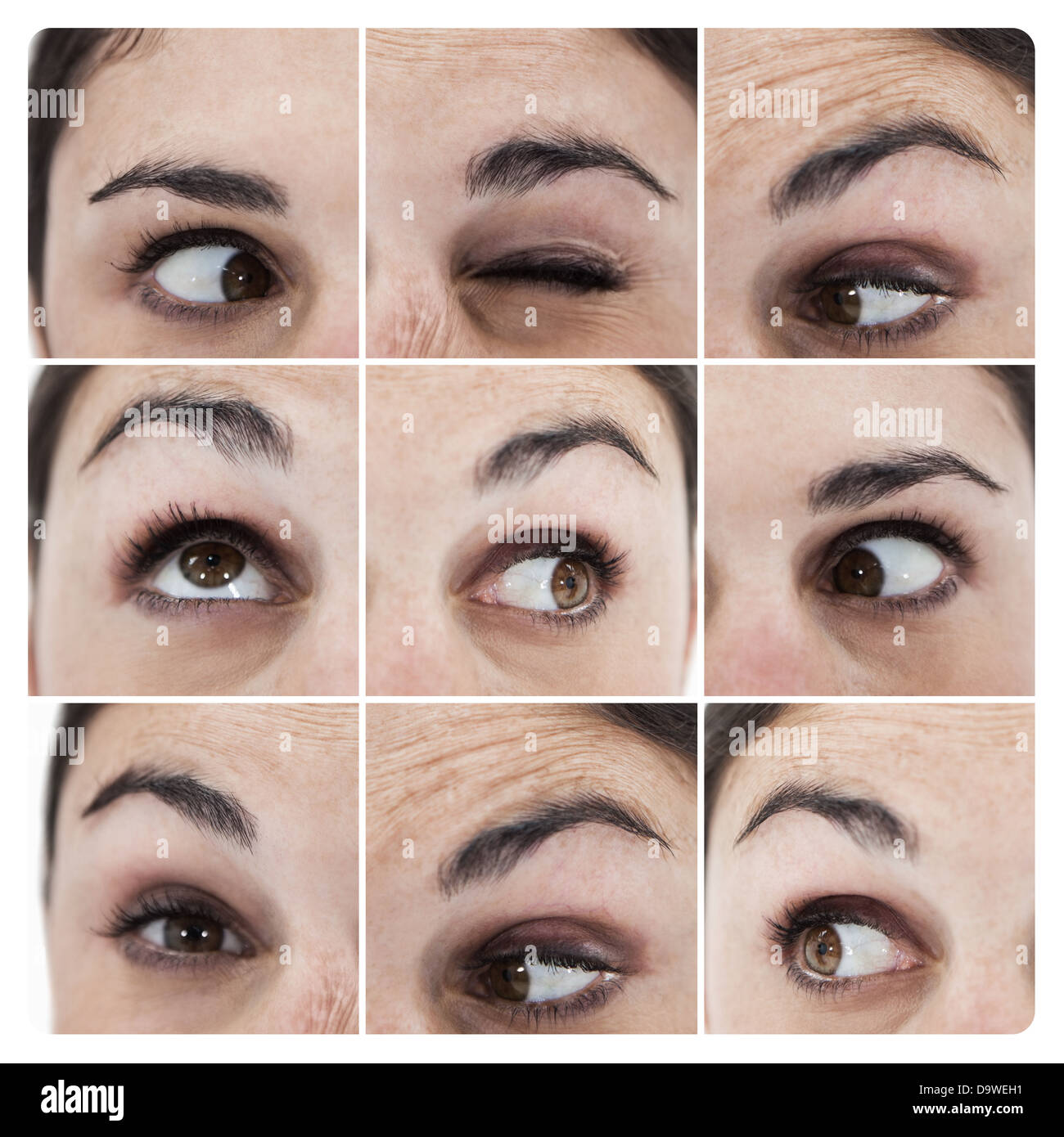 Collage of various pictures showing the eyes of a woman Stock Photo