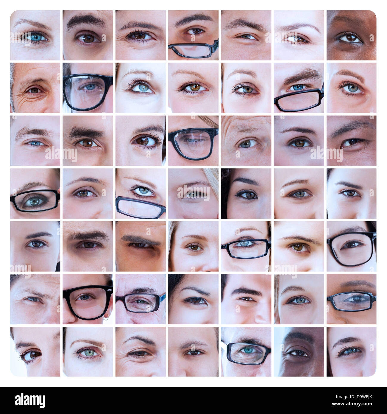 Collage of eyes of people and reading glasses Stock Photo - Alamy