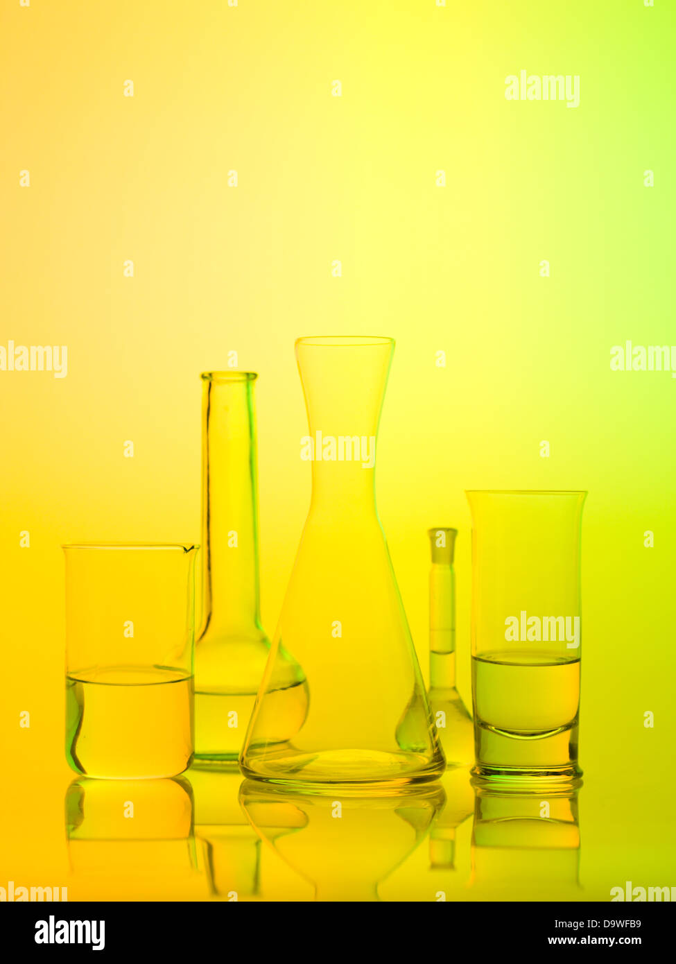 frontal view of different types of glass containers used in the