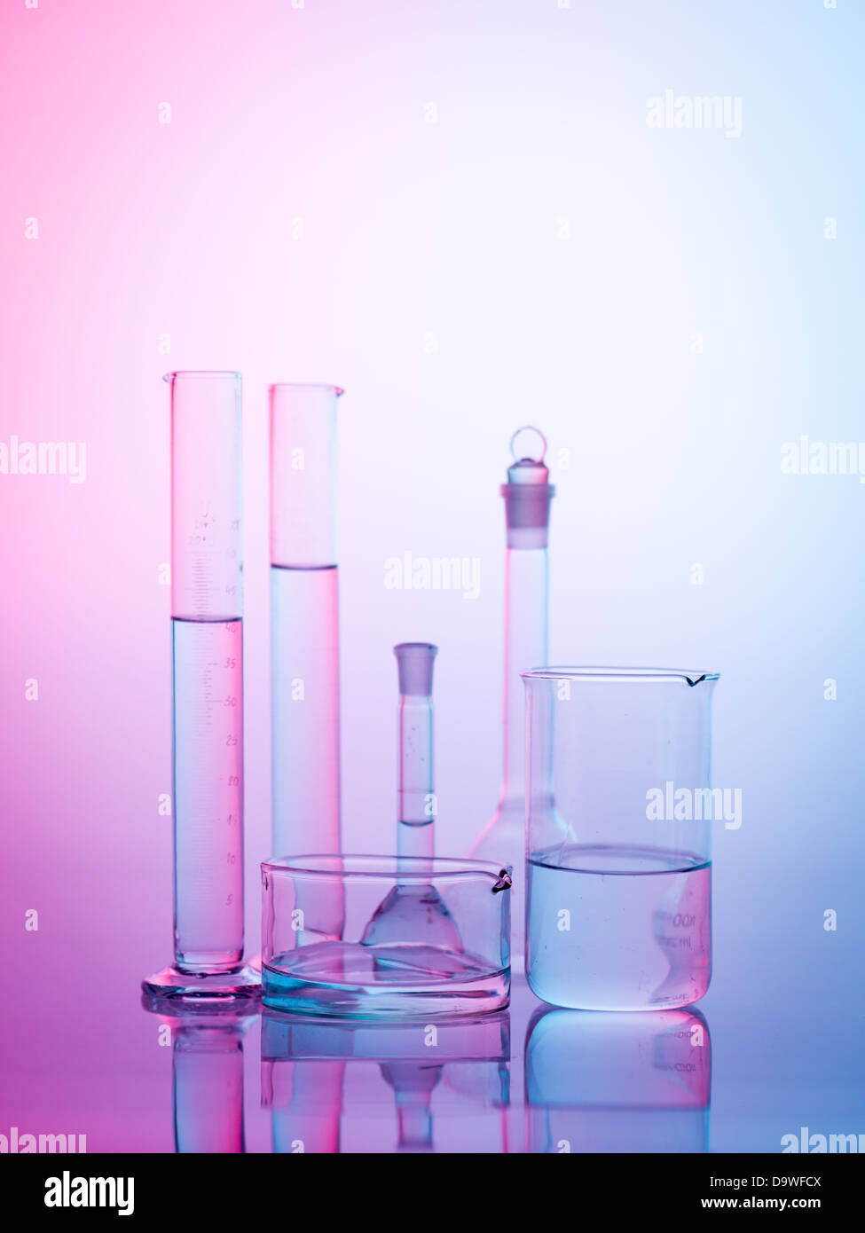 frontal view of different types of glass containers used in the