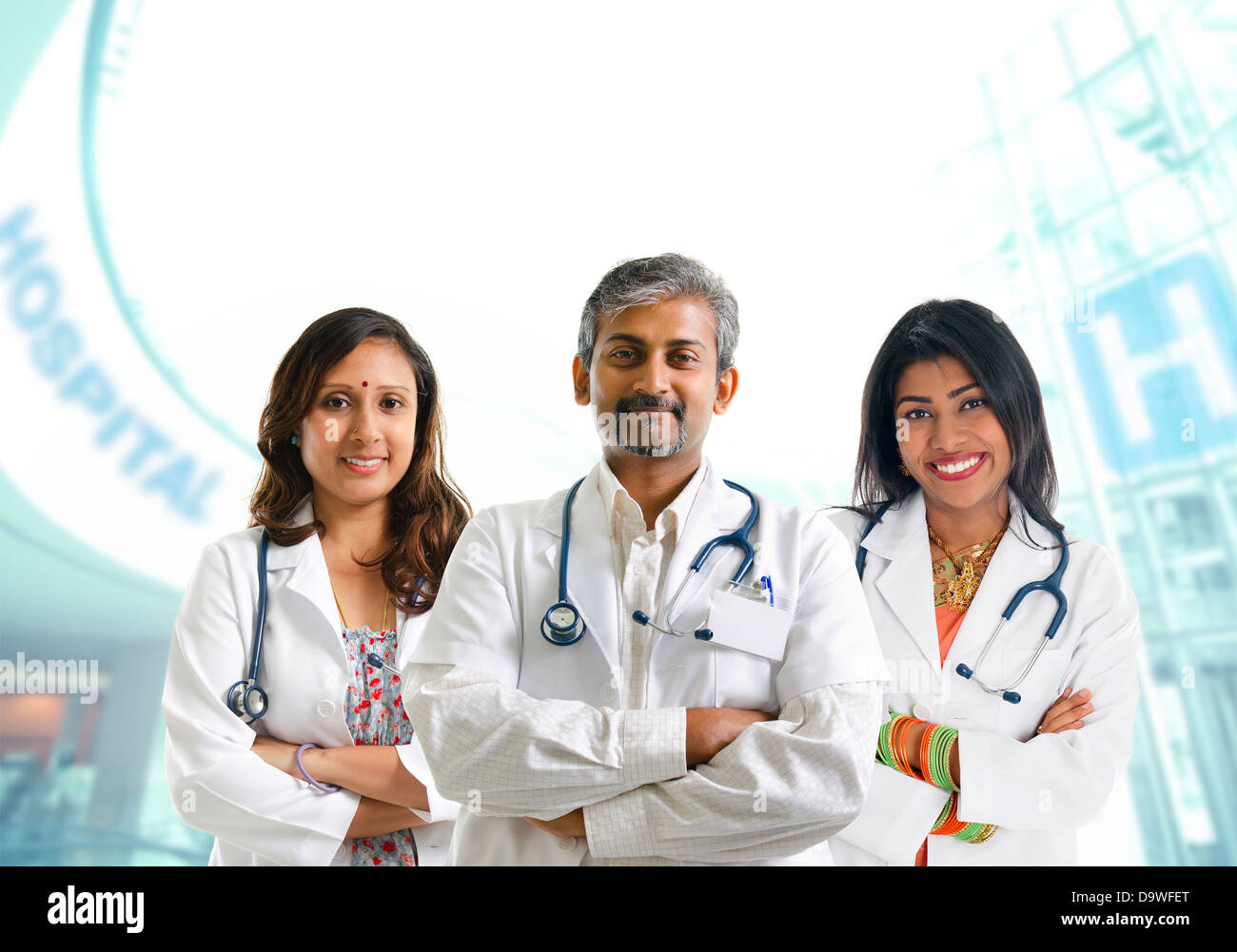 Indian doctors. Group of Indian medical doctors, male and female 