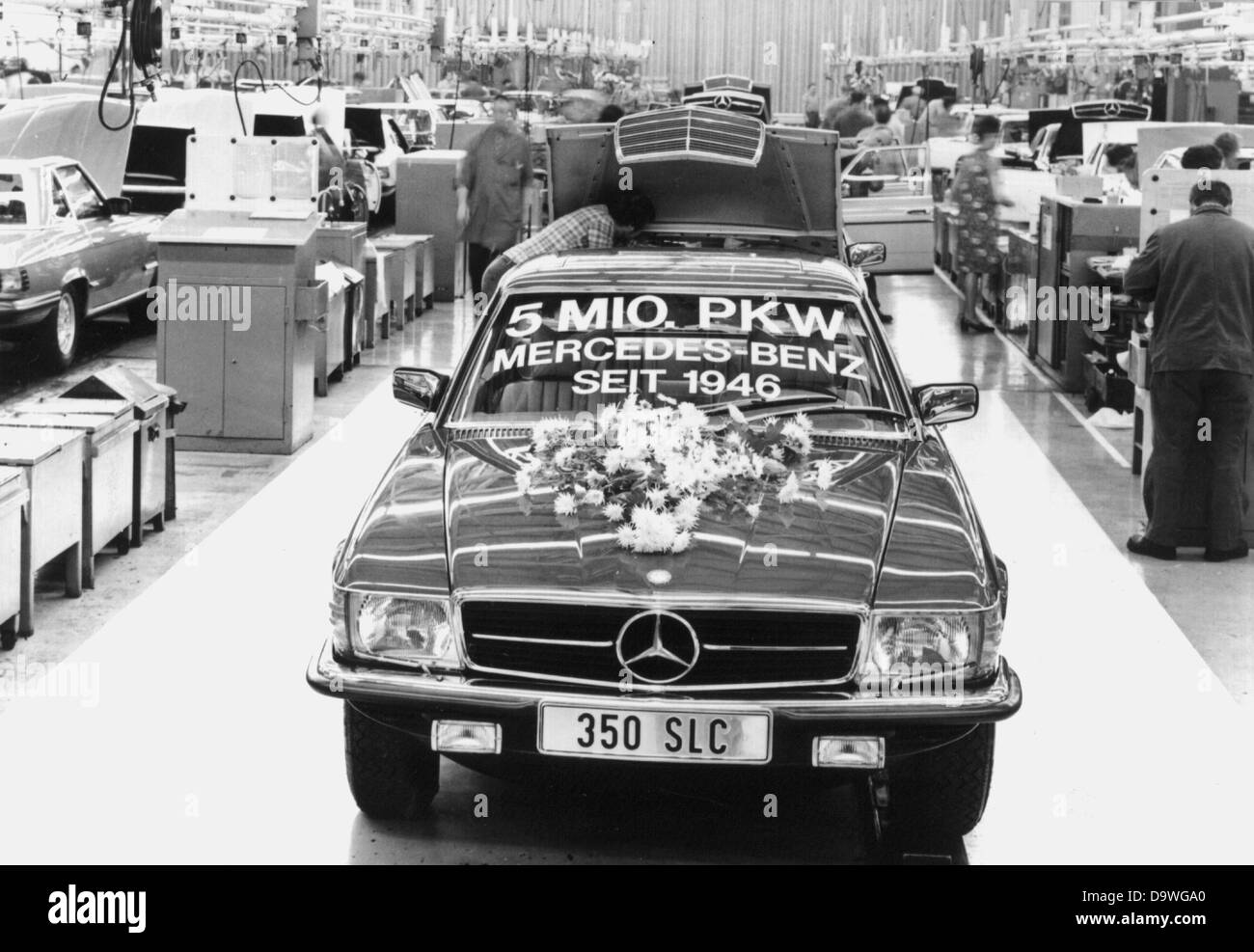 The five millionth vehicle since 1946, a Mercedes 350 SLC, rolls off ...