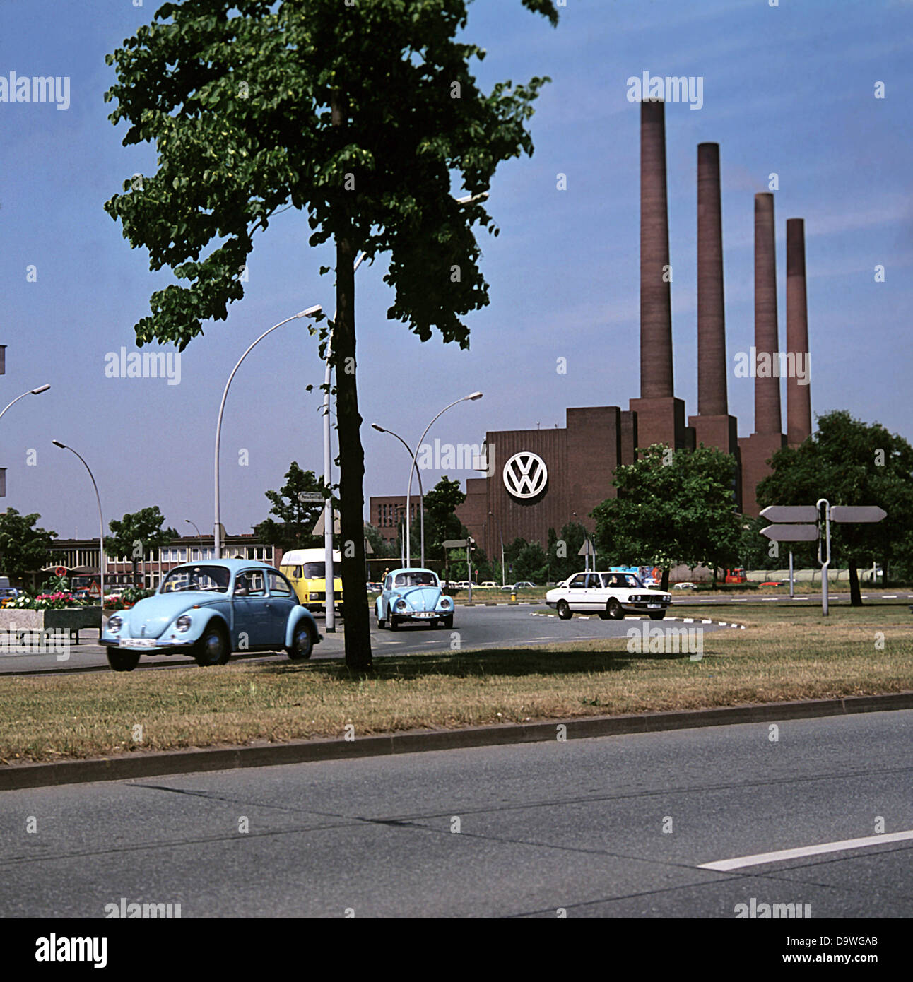 View of the Volkswagen factory in Wolfsburg, photographed in 1976. Stock Photo
