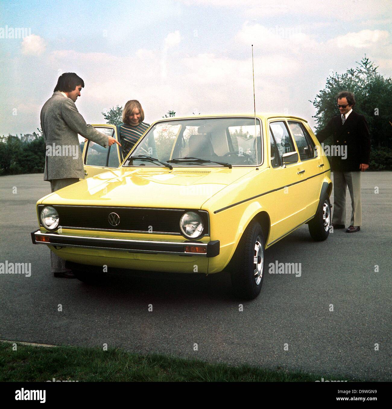 A yellow VW Golf (undated picture from the 1970s Stock Photo - Alamy
