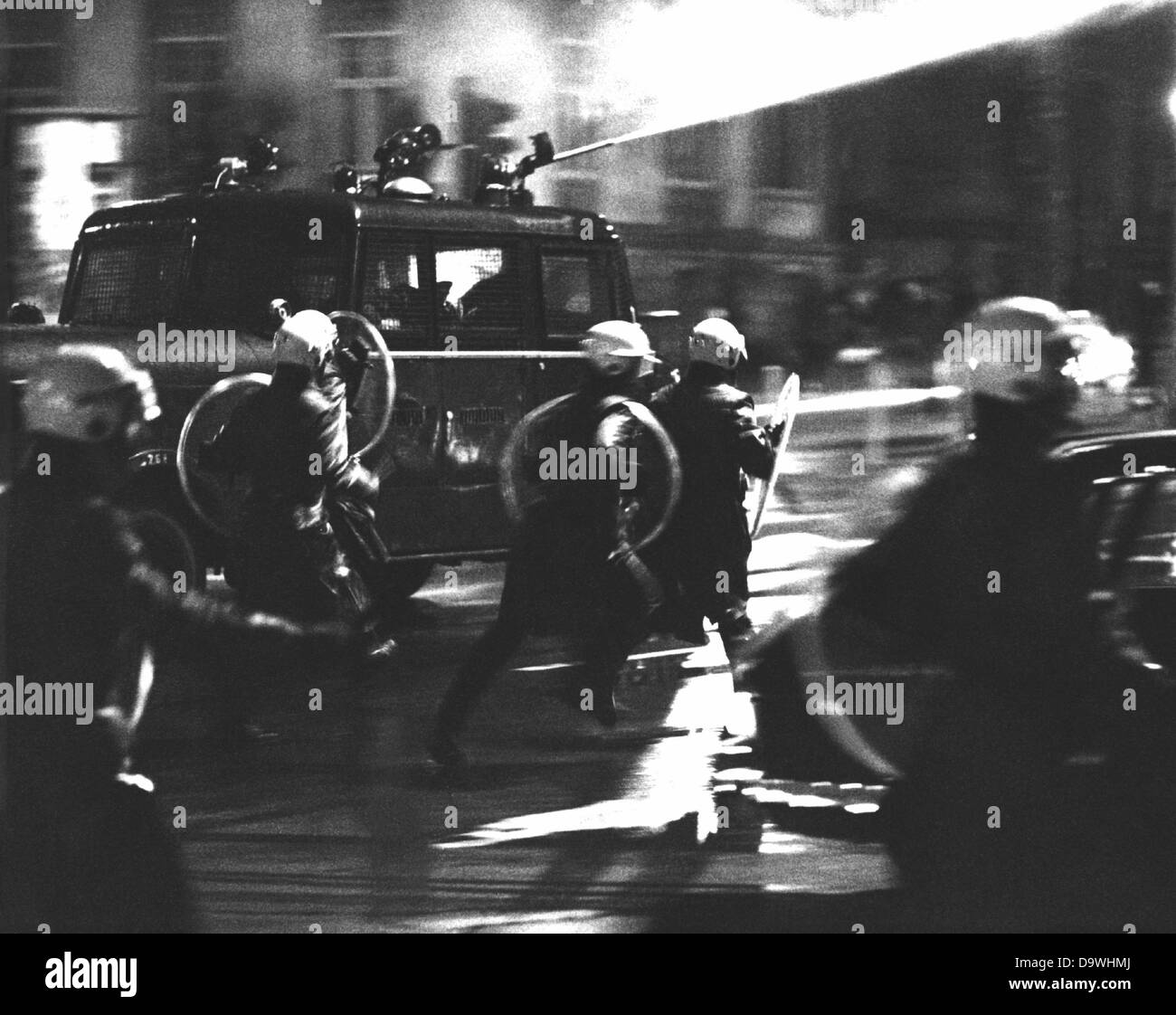 Police forces vacate four occupied houses in Frankfurt on the 21st of February in 1974. Stock Photo