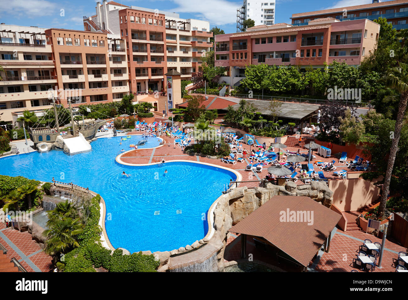 modern spanish resort hotel complex with pool in cap de salou, catalonia, spain Stock Photo