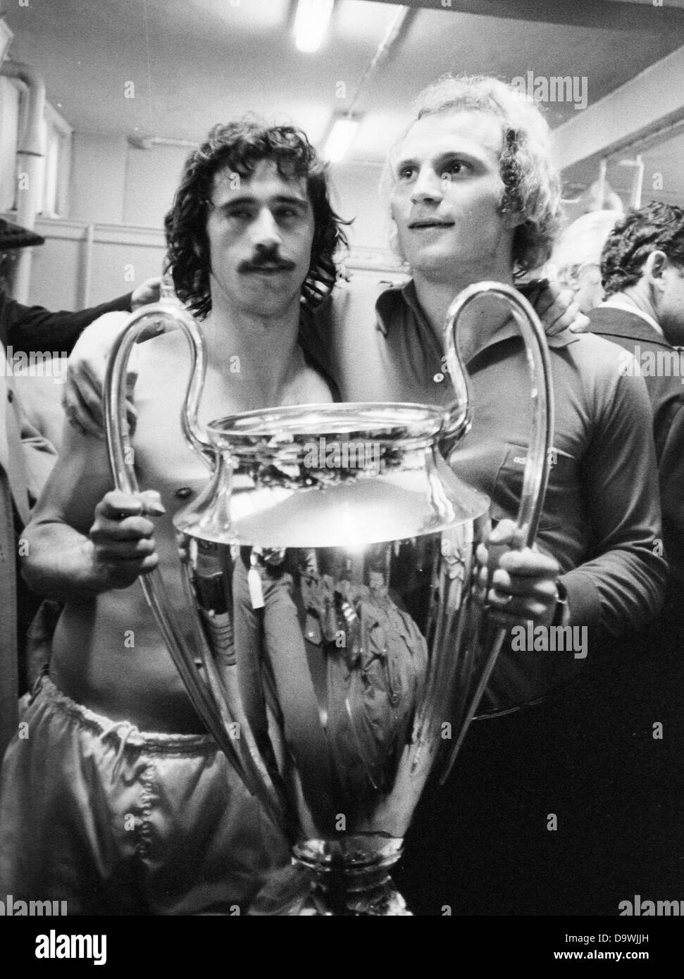 Uli Hoeneß, manager of FC Bayern Munich, will celebrate his 50th birthday on the 05th of January 2002. To be seen on the picture Uli Hoeneß (r) together with Gerd Müller in the year 1974. Stock Photo