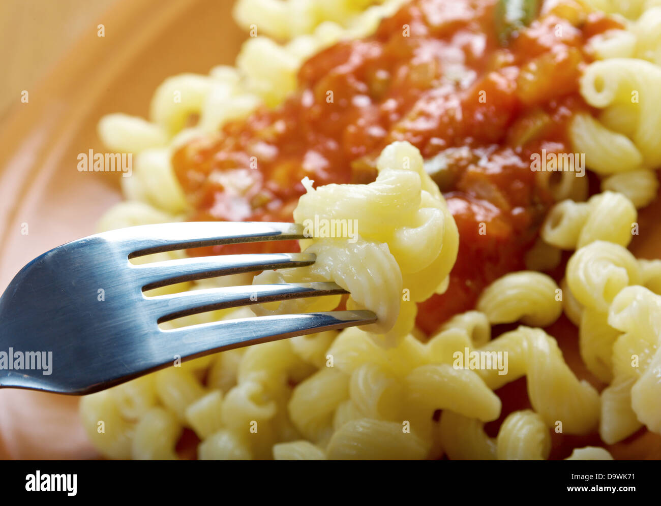 Italian pasta cavatappi and vegetable tomato sauce Stock Photo