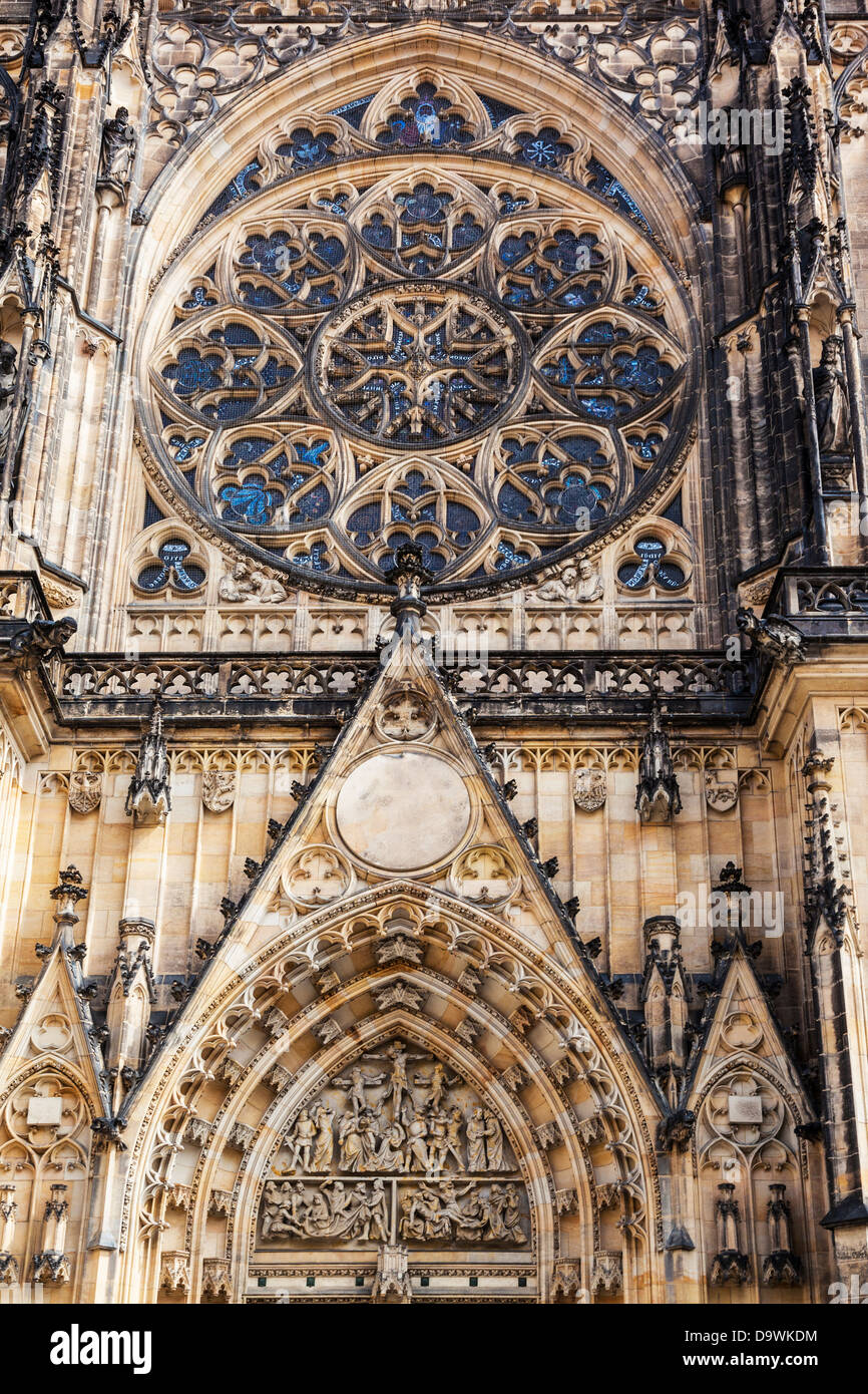 The medieval gothic front facade of St Vitus Cathedral in Prague Stock ...