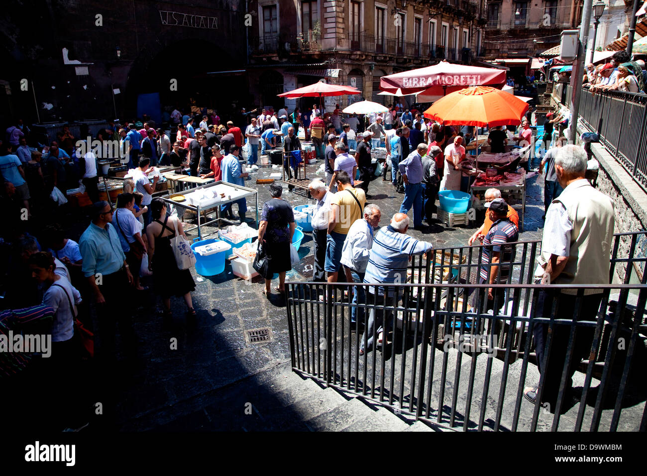 Pescheria, traditional fish market with people, Catania, Sicily, Sicilia, Italy, Italia Stock Photo