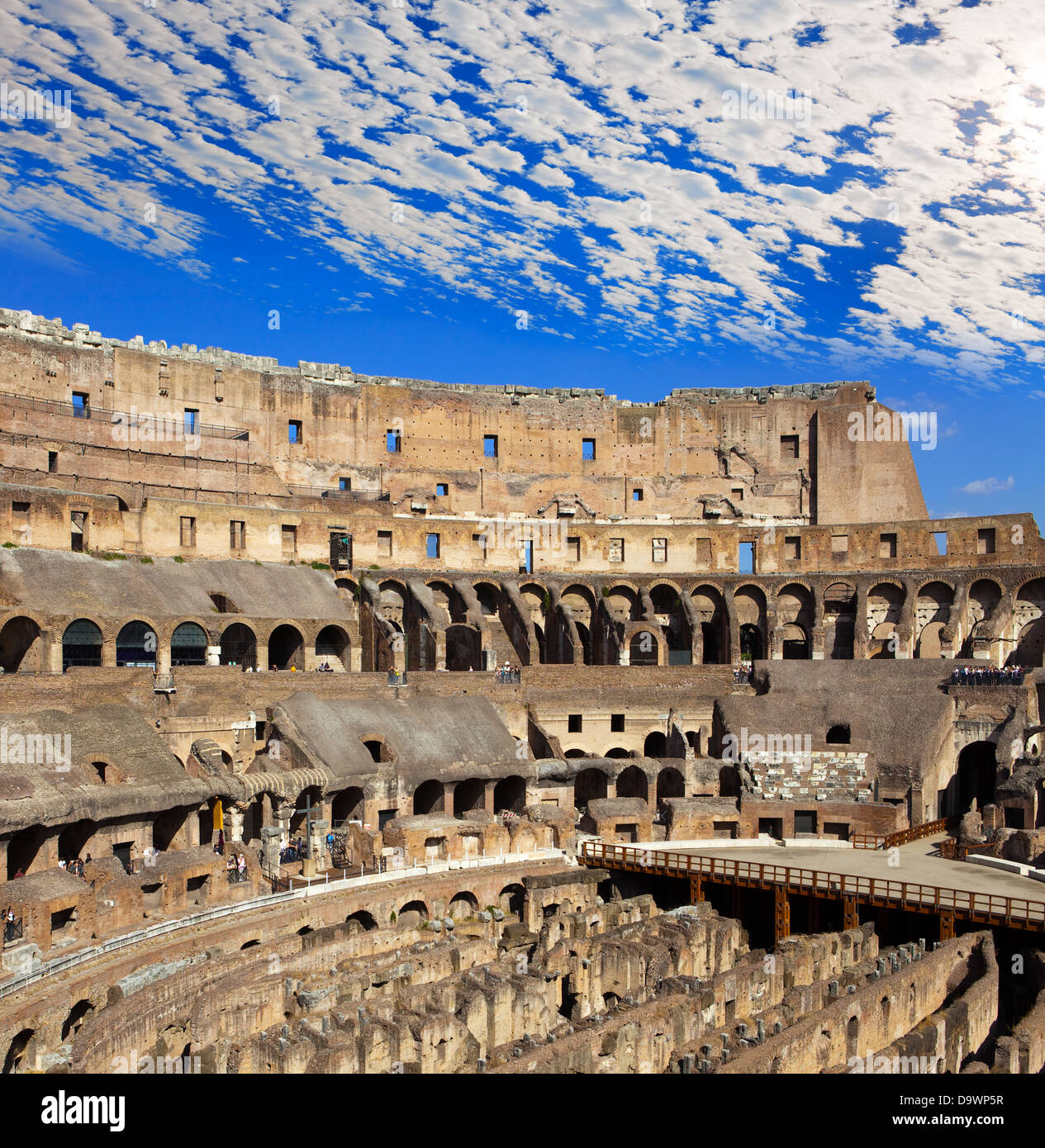 Beautiful plumose clouds over the ancient Colosseum. Rome. Italy Stock Photo
