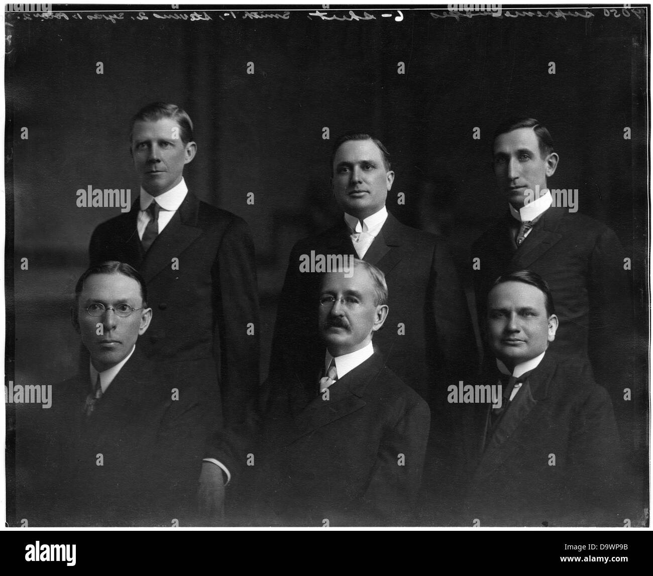 This historical image from 1915-1916 shows members of the United States Supreme Court during that period. It captures the court in action, with justices serving during a pivotal time in American legal history. Stock Photo